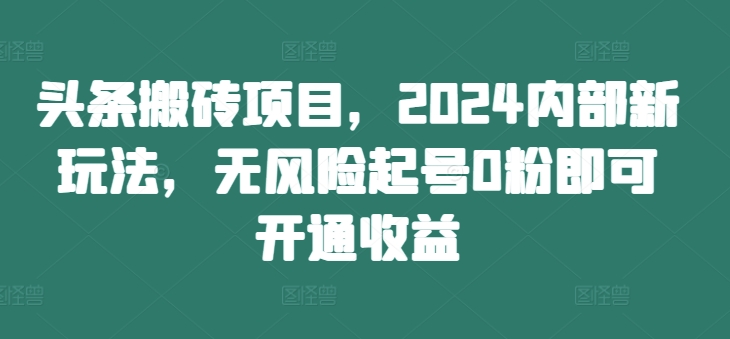头条搬砖项目，2024内部新玩法，无风险起号0粉即可开通收益-轻松搞定副业 - 高效赚钱方法和建议