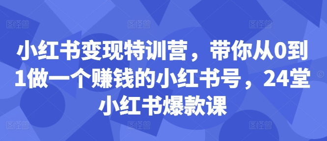 小红书变现特训营，带你从0到1做一个赚钱的小红书号，24堂小红书爆款课-轻松搞定副业 - 高效赚钱方法和建议