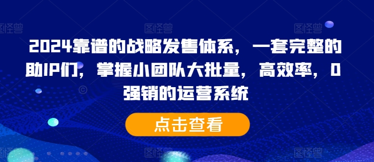 2024靠谱的战略发售体系，一套完整的助IP们，掌握小团队大批量，高效率，0 强销的运营系统-轻松搞定副业 - 高效赚钱方法和建议
