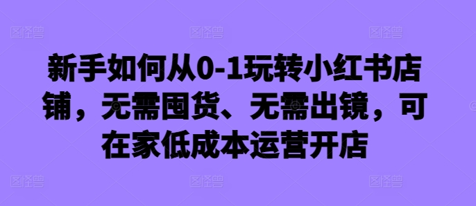 新手如何从0-1玩转小红书店铺，无需囤货、无需出镜，可在家低成本运营开店-轻松搞定副业 - 高效赚钱方法和建议