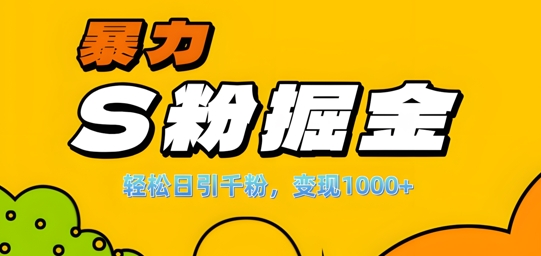 单人单机日引千粉，变现1k+，S粉流量掘金计划攻略【揭秘】-轻松搞定副业 - 高效赚钱方法和建议