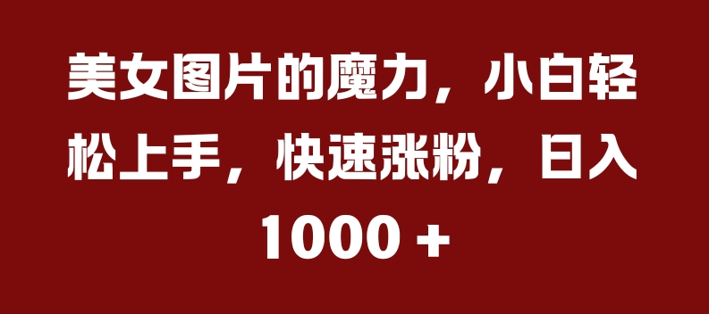 美女图片的魔力，小白轻松上手，快速涨粉，日入几张【揭秘】-轻松搞定副业 - 高效赚钱方法和建议