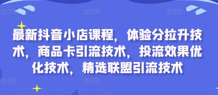 最新抖音小店课程，体验分拉升技术，商品卡引流技术，投流效果优化技术，精选联盟引流技术-轻松搞定副业 - 高效赚钱方法和建议