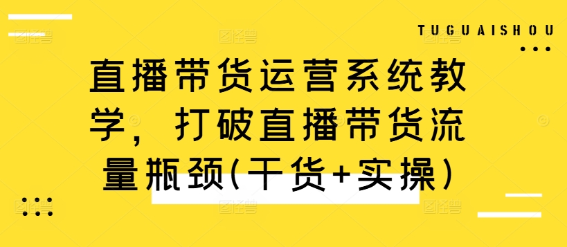直播带货运营系统教学，打破直播带货流量瓶颈(干货+实操)-轻松搞定副业 - 高效赚钱方法和建议