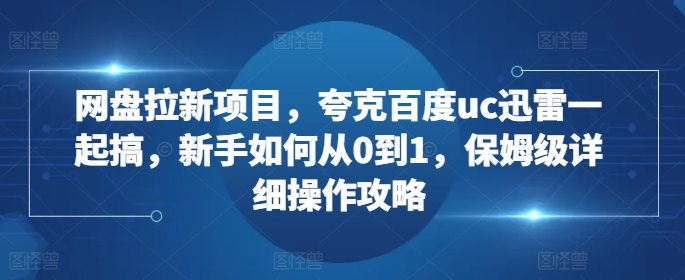 网盘拉新项目，夸克百度uc迅雷一起搞，新手如何从0到1，保姆级详细操作攻略-轻松搞定副业 - 高效赚钱方法和建议
