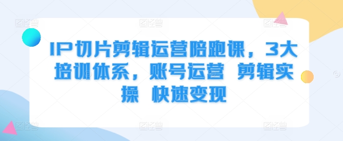 IP切片剪辑运营陪跑课，3大培训体系，账号运营 剪辑实操 快速变现-轻松搞定副业 - 高效赚钱方法和建议