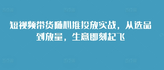 短视频带货随心推投放实战，从选品到放量，生意即刻起飞-轻松搞定副业 - 高效赚钱方法和建议