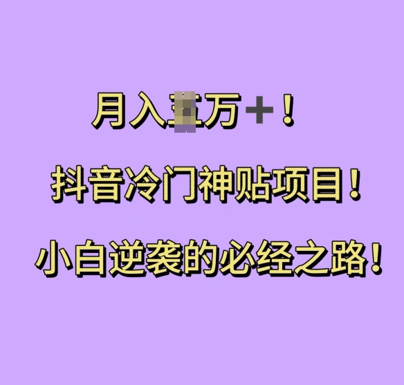 抖音冷门神贴项目，小白逆袭的必经之路，月入过W【揭秘】-轻松搞定副业 - 高效赚钱方法和建议
