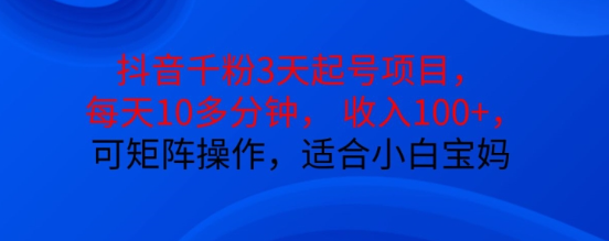 抖音干粉3天起号项目，每天10多分钟，收入100+，可矩阵操作，适合小白宝妈-轻松搞定副业 - 高效赚钱方法和建议