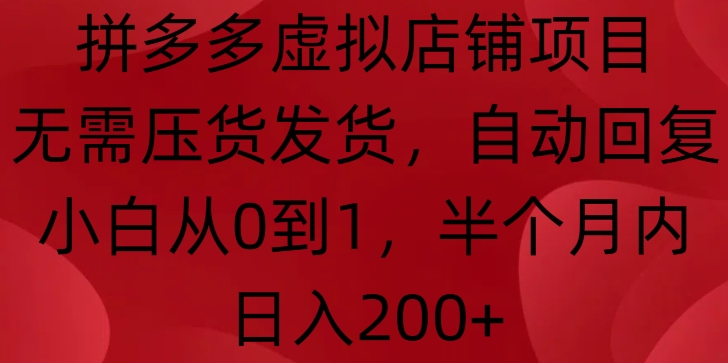 拼多多虚拟店铺项目，无需压货发货，自动回复，小白从0到1，半个月内日入200+【揭秘】-轻松搞定副业 - 高效赚钱方法和建议
