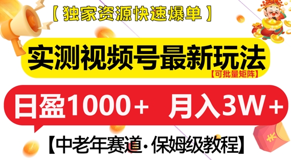 实测视频号最新玩法，中老年赛道，独家资源，月入过W+【揭秘】-轻松搞定副业 - 高效赚钱方法和建议
