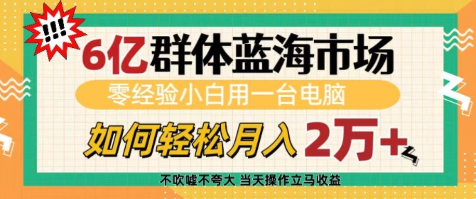 6亿群体蓝海市场，零经验小白用一台电脑，如何轻松月入过w【揭秘】-轻松搞定副业 - 高效赚钱方法和建议