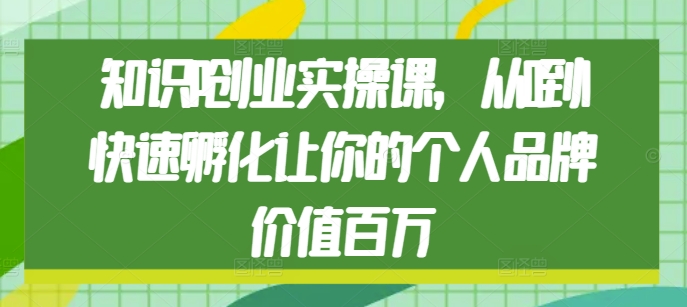 知识IP创业实操课，从0到1快速孵化让你的个人品牌价值百万-轻松搞定副业 - 高效赚钱方法和建议