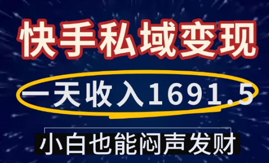 一天收入1691.5，快手私域变现，小白也能闷声发财-轻松搞定副业 - 高效赚钱方法和建议