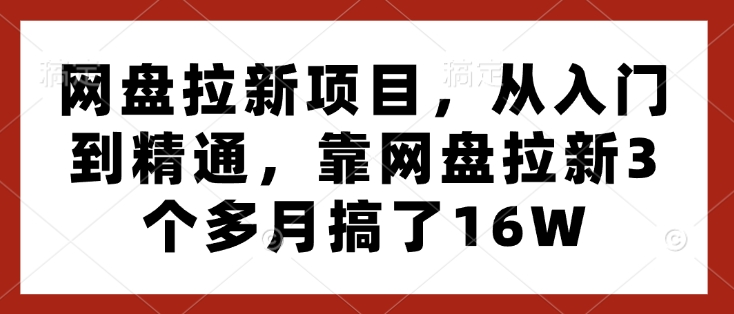 网盘拉新项目，从入门到精通，靠网盘拉新3个多月搞了16W-轻松搞定副业 - 高效赚钱方法和建议