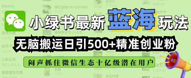 小绿书无脑搬运引流，全自动日引500精准创业粉，微信生态内又一个闷声发财的机会-轻松搞定副业 - 高效赚钱方法和建议