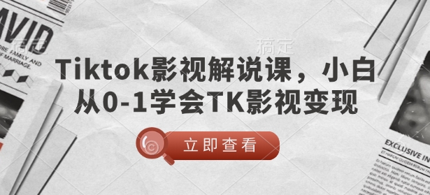 TikTok影视解说课，小白从0-1学会TK影视变现-轻松搞定副业 - 高效赚钱方法和建议