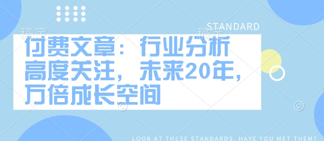 付费文章：行业分析 高度关注，未来20年，万倍成长空间-轻松搞定副业 - 高效赚钱方法和建议