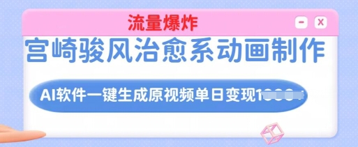 宫崎骏风治愈系动画制作，AI软件一键生成原创视频流量爆炸，单日变现多张，详细实操流程-轻松搞定副业 - 高效赚钱方法和建议