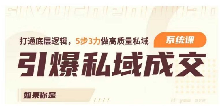 引爆私域成交力系统课，打通底层逻辑，5步3力做高质量私域-轻松搞定副业 - 高效赚钱方法和建议