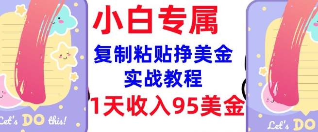 复制粘贴挣美金，0门槛，1天收入95美刀，3分钟学会，内部教程(首次公开)-轻松搞定副业 - 高效赚钱方法和建议