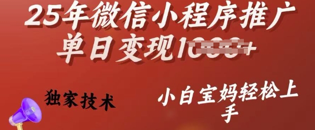 25年微信小程序推广单日变现多张，独家技术，小白宝妈轻松上手【揭秘】-轻松搞定副业 - 高效赚钱方法和建议