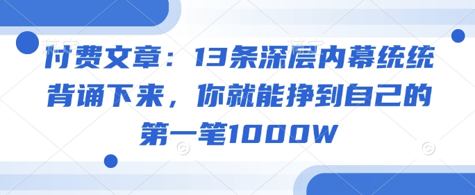 付费文章：13条深层内幕统统背诵下来，你就能挣到自己的第一笔1000W-轻松搞定副业 - 高效赚钱方法和建议