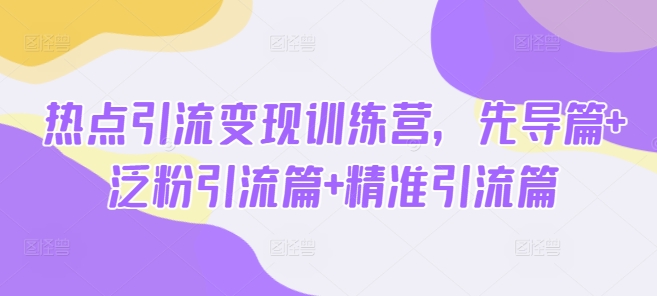 热点引流变现训练营，先导篇+泛粉引流篇+精准引流篇-轻松搞定副业 - 高效赚钱方法和建议
