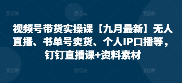 视频号带货实操课【25年3月最新】无人直播、书单号卖货、个人IP口播等，钉钉直播课+资料素材-轻松搞定副业 - 高效赚钱方法和建议