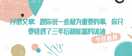 付费文章：跟你说一些极为重要的事，你只要悟透了 三年后 就能富的流油-轻松搞定副业 - 高效赚钱方法和建议