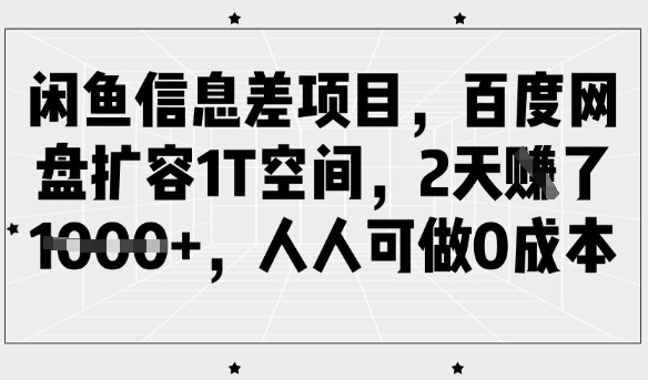 闲鱼信息差项目，百度网盘扩容1T空间，2天收益1k+，人人可做0成本-轻松搞定副业 - 高效赚钱方法和建议