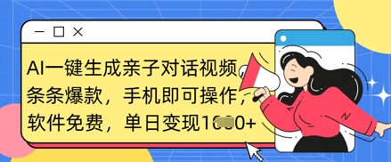 AI一键生成亲子对话视频，条条爆款，一部手机即可操作，单日变现数张-轻松搞定副业 - 高效赚钱方法和建议