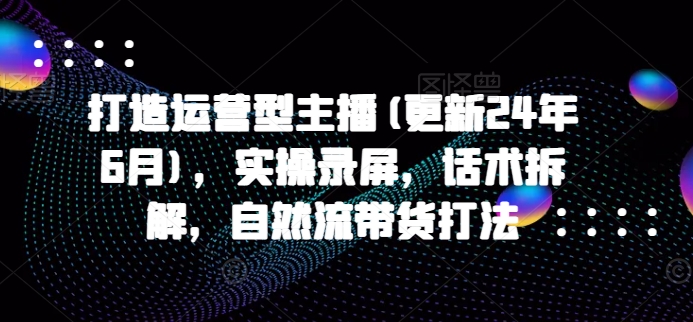 打造运营型主播(更新25年4月)，实操录屏，话术拆解，自然流带货打法-轻松搞定副业 - 高效赚钱方法和建议
