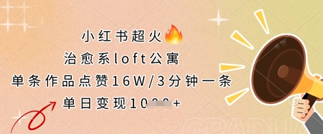 小红书超火的治愈系loft公寓，单条作品点赞16W，3分钟一条，单日变现数张-轻松搞定副业 - 高效赚钱方法和建议