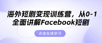 海外短剧变现训练营，从0-1全面讲解Facebook短剧-轻松搞定副业 - 高效赚钱方法和建议