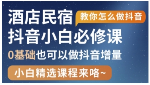 抖音本地生活酒店民宿运营，0基础也可以做抖音增量-轻松搞定副业 - 高效赚钱方法和建议