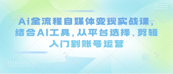 Ai全流程自媒体变现实战课，结合AI工具，从平台选择、剪辑入门到账号运营-轻松搞定副业 - 高效赚钱方法和建议