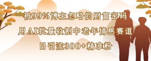 被99%博主忽略的财富密码：用AI批量收割中老年情感赛道，日引流300+精准粉-轻松搞定副业 - 高效赚钱方法和建议