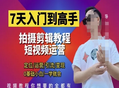 7天入门到高手，短视频剪辑运营高手课，定位 运营 引|流 变现，0基础小白一学就会-轻松搞定副业 - 高效赚钱方法和建议