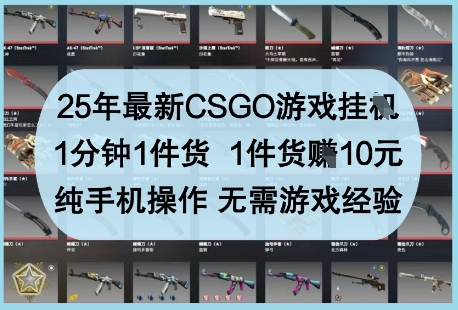 25年最新CSGO游戏挂G，1分钟1件货，1件货挣10元，纯手机操作，无需游戏经验【揭秘】-轻松搞定副业 - 高效赚钱方法和建议