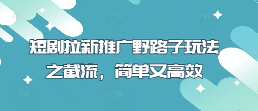 短剧拉新推广野路子玩法之截流，简单又高效-轻松搞定副业 - 高效赚钱方法和建议