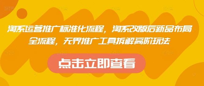 淘系运营推广标准化流程，​淘系改版后新品布局全流程，无界推广工具拆解高阶玩法-轻松搞定副业 - 高效赚钱方法和建议