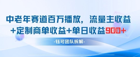 中老年赛道百万播放+流量主收益+定制收益，单日收益9张-轻松搞定副业 - 高效赚钱方法和建议