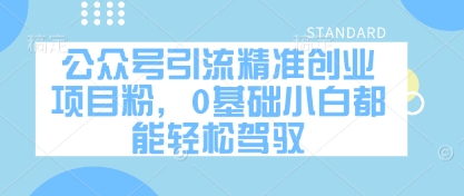 公众号引流精准创业项目粉，0基础小白都能轻松驾驭-轻松搞定副业 - 高效赚钱方法和建议