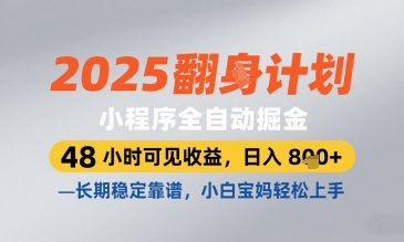 2025小程序全自动掘金，48 小时可见收益，日入8张，长期稳定靠谱，小白宝妈轻松上手【揭秘】-轻松搞定副业 - 高效赚钱方法和建议