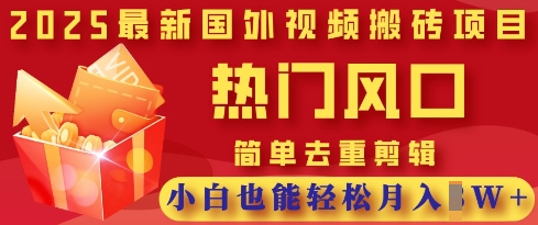 2025最新视频搬砖项目，热门风口，简单去重剪辑，小白也能轻松月入过W-轻松搞定副业 - 高效赚钱方法和建议
